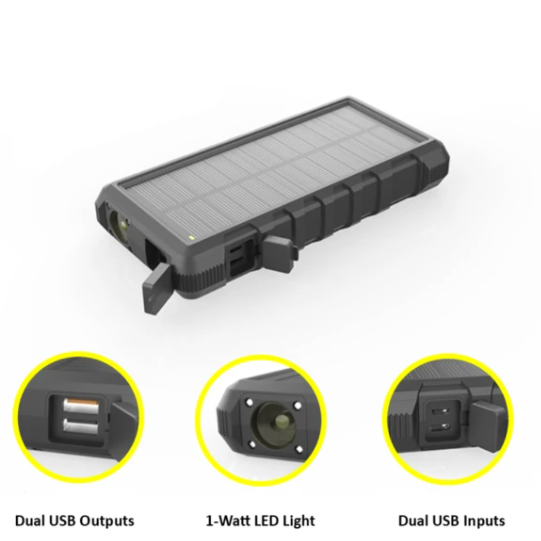SunSaver 24K, 24,000mAh Solar Power Bank with multiple inputs and outputs