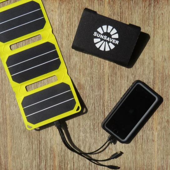 SunSaver Power Flex, 6.4-Watt Solar Charger charging a phone from the sun