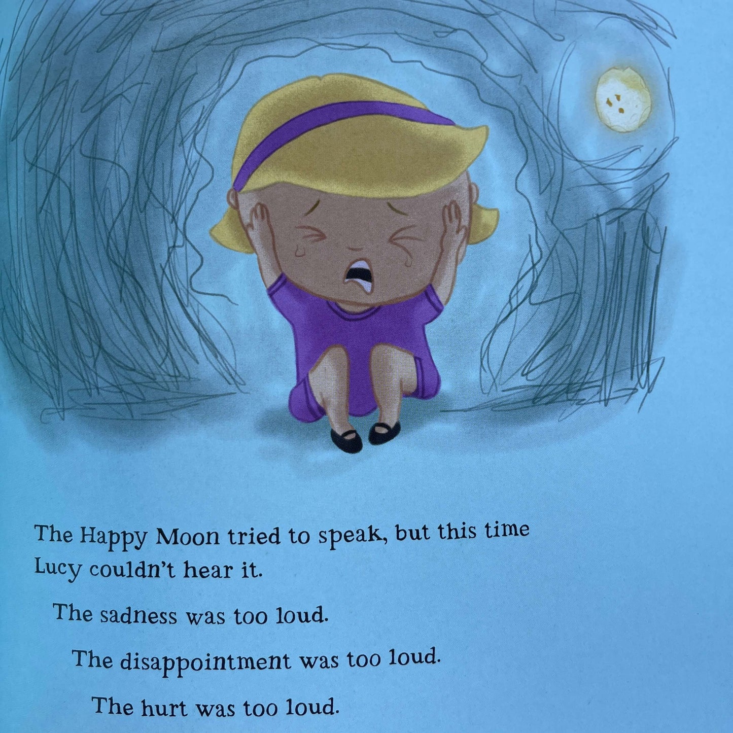 Page from Childrens book There's a Happy Moon in my Side by Richard Black.
