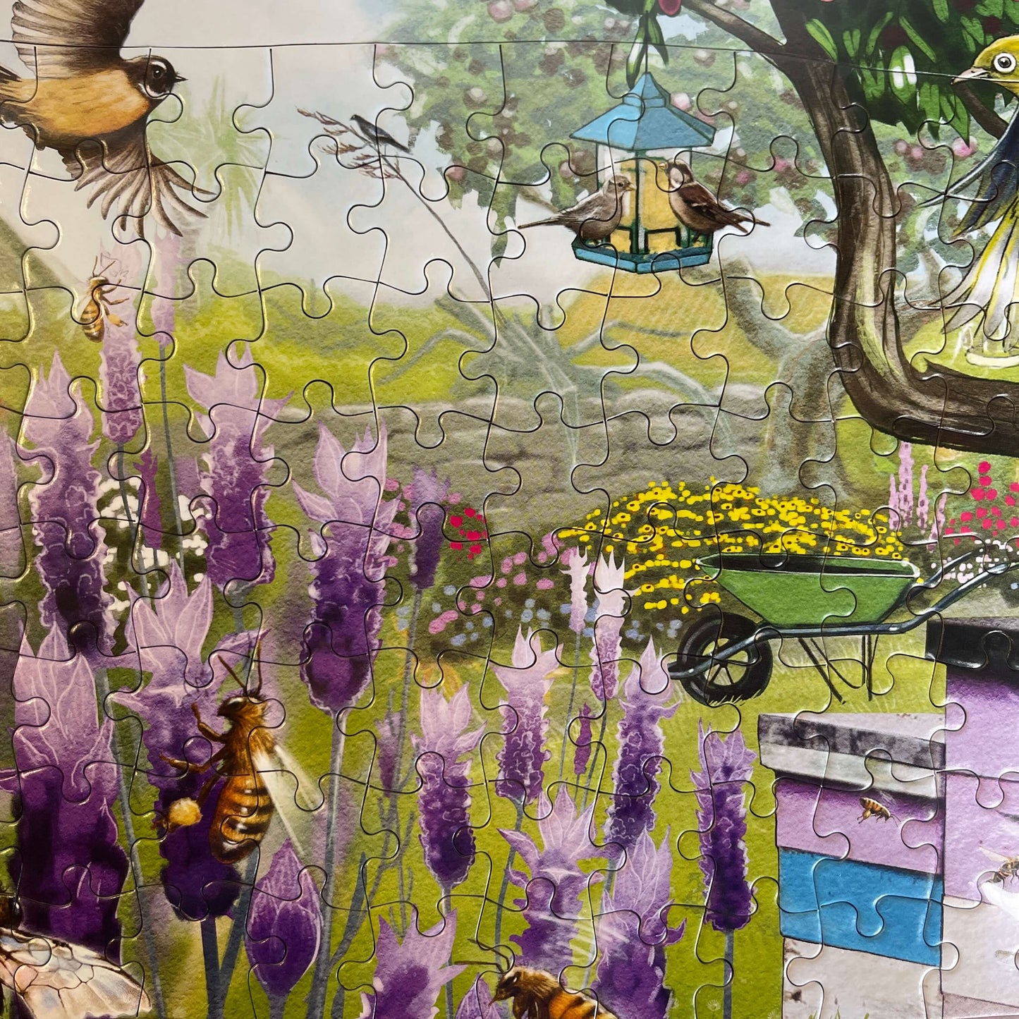 Jigsaw puzzle featuring beehives and native NZ birds.