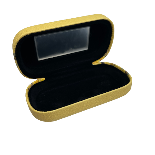Small trinket case opened showing the mirror and black lining.