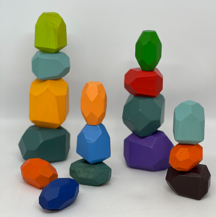 Colourful wooden balancing gems.