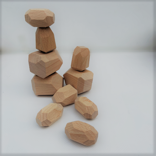 Natural wood balancing gems.