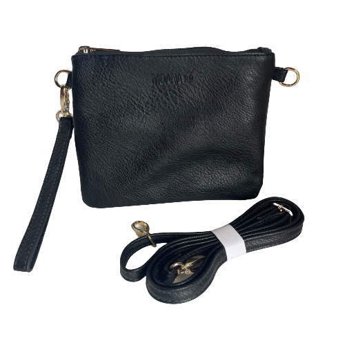Black clutch and extra shoulder strap from Moana Rd.