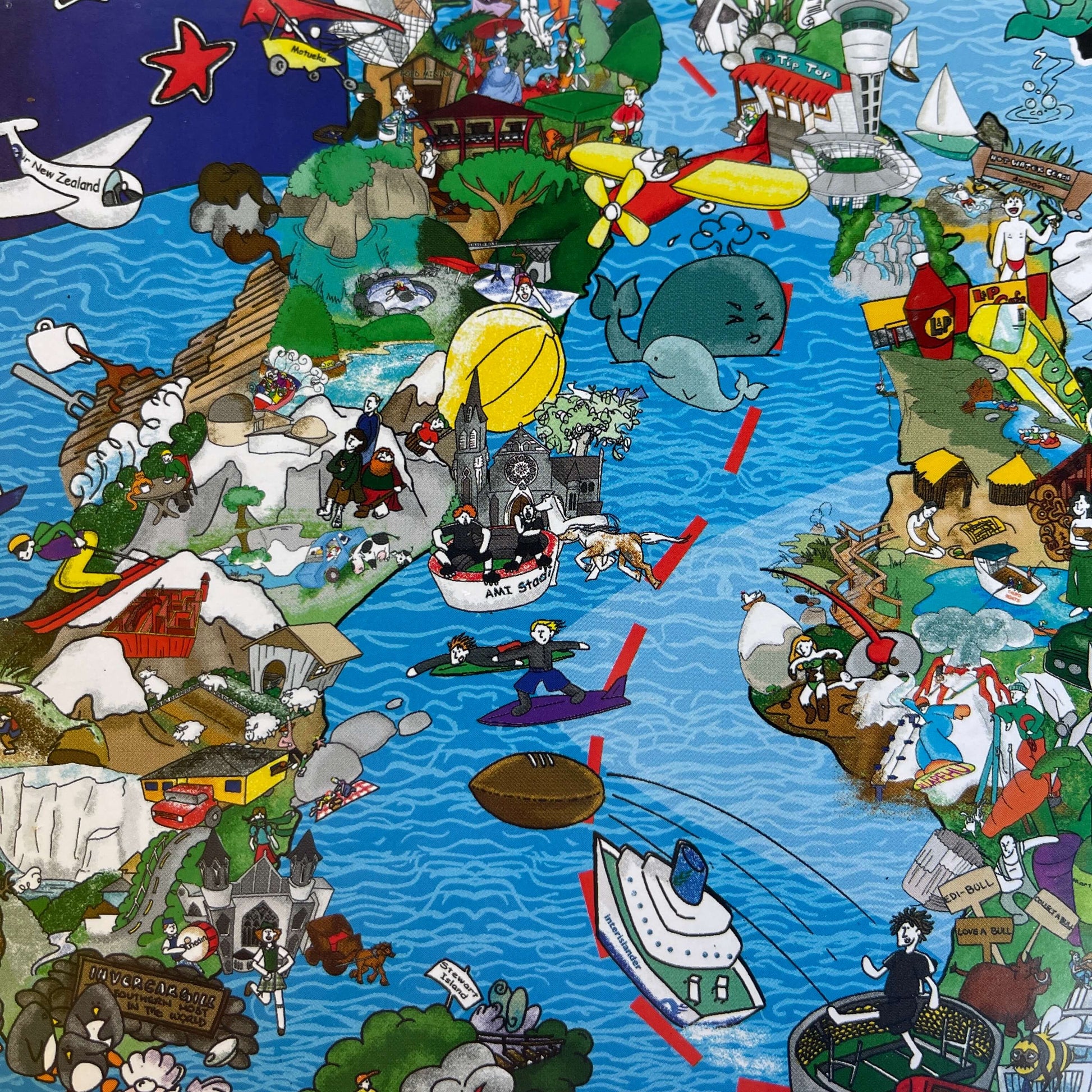 Close up of artwork of a puzzle featuring Aotearoa.