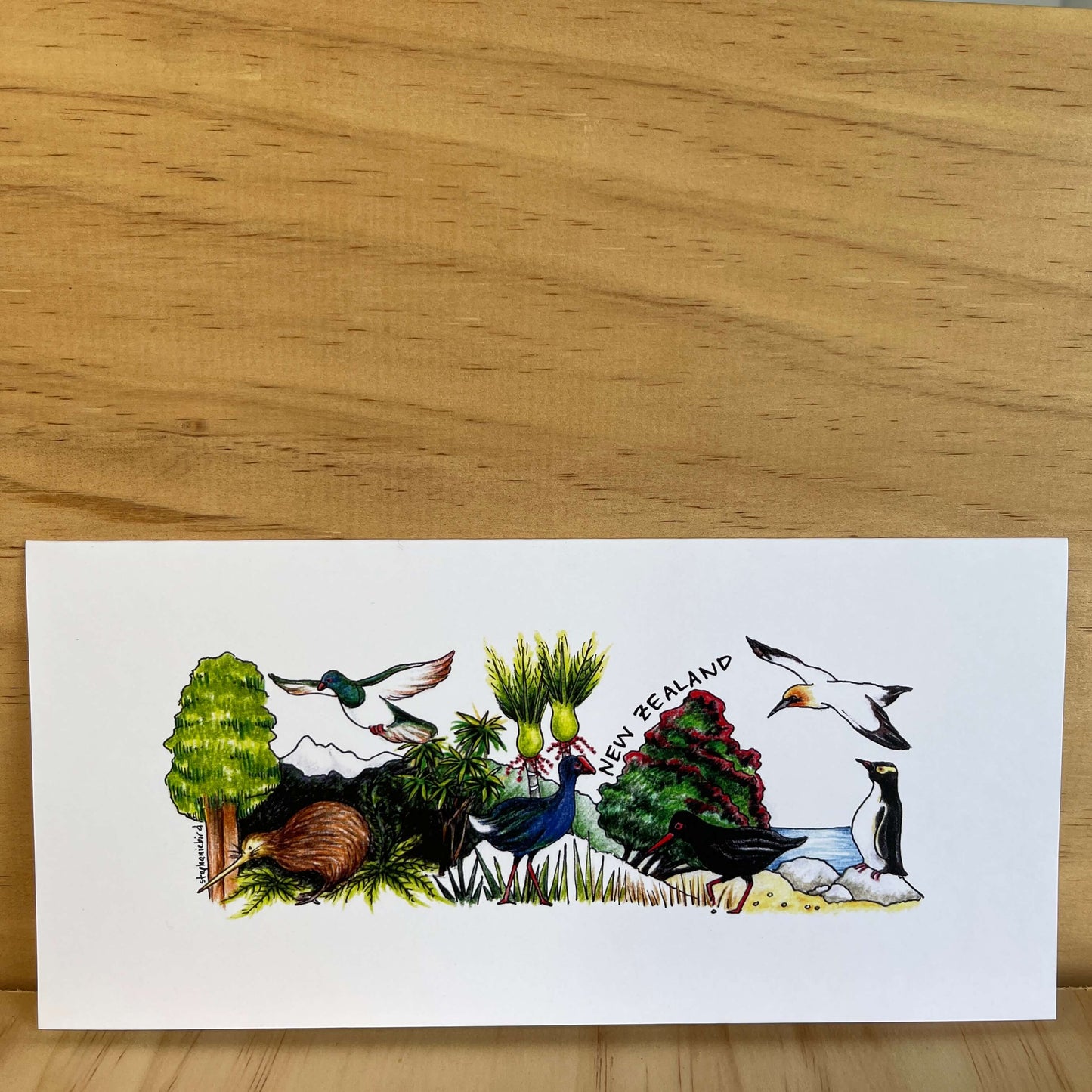 Greeting card with Kiwiana nature scene.