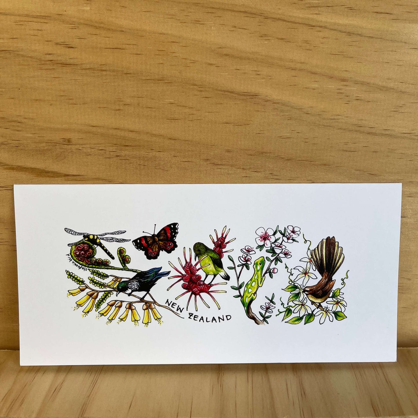 Greeting card with Kiwiana nature scene.