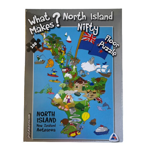 Jigsaw puzzle with artwork featuring the North Island of New Zealand.