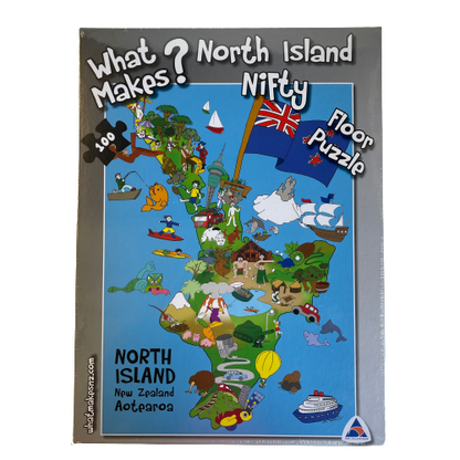 Jigsaw puzzle with artwork featuring the North Island of New Zealand.