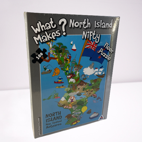 Jigsaw puzzle with artwork featuring the North Island of New Zealand.