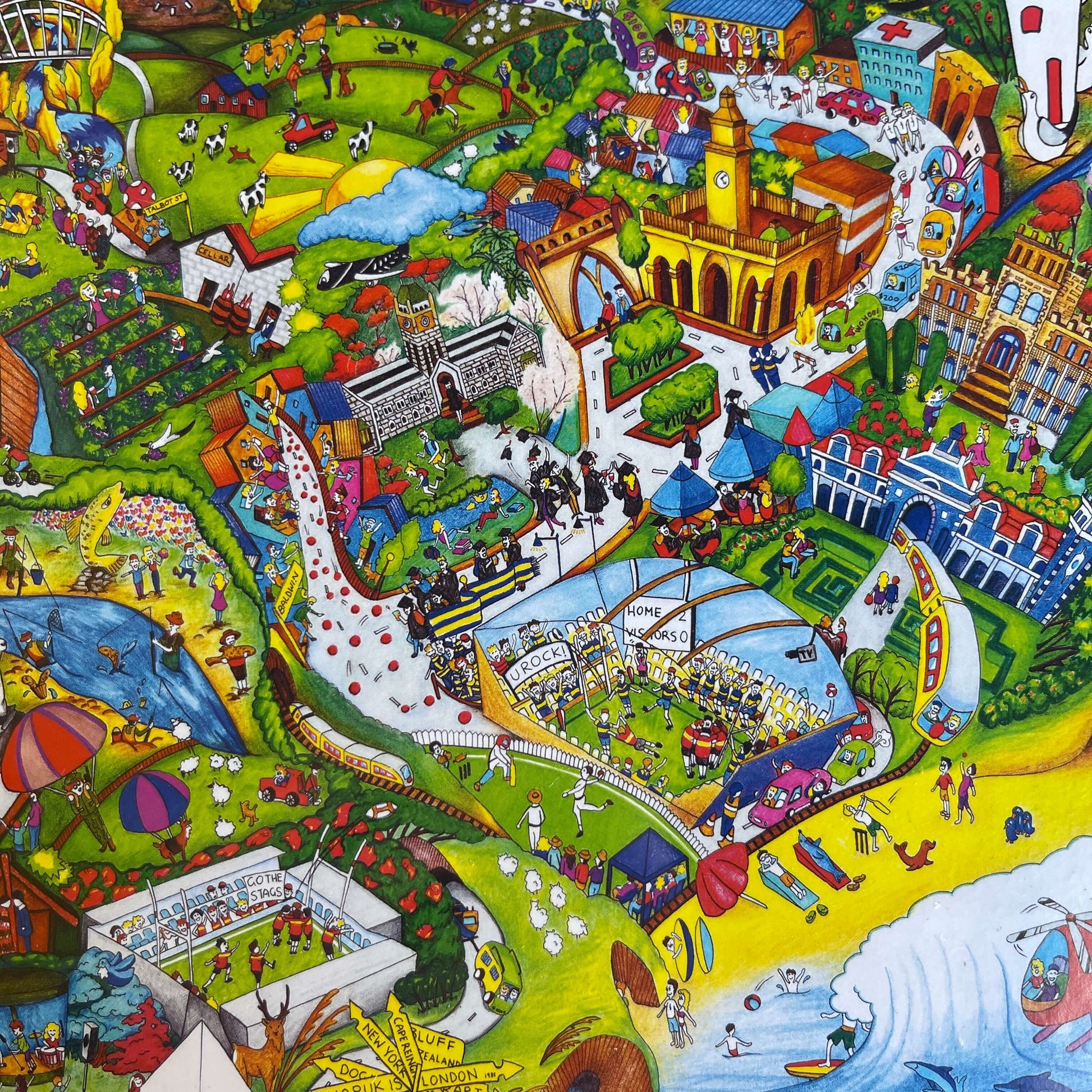 Close up of a Jigsaw puzzle with artwork featuring the South Otago region of New Zealand.