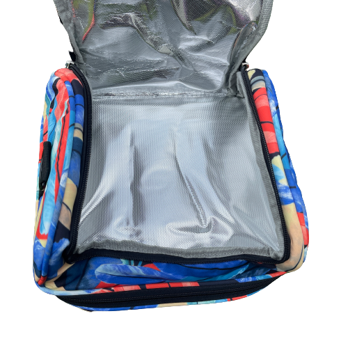 Inside of cooler bag, showing the main compartment.