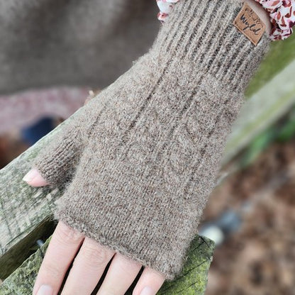 Fingerless gloves in natural brown wool by Wyld.