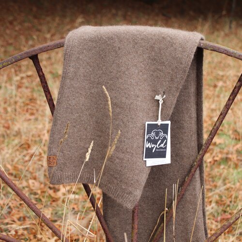 Natural brown woolen scarf from Wyld.
