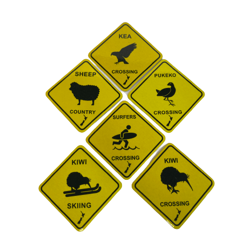 Assorted animal crossing road sign magnets.