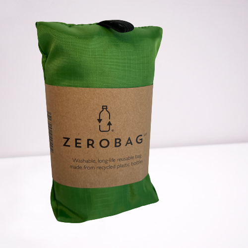 Green tote bag folded up.