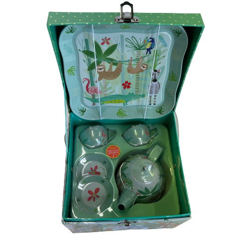 Childrens tin zoo themed tea set.
