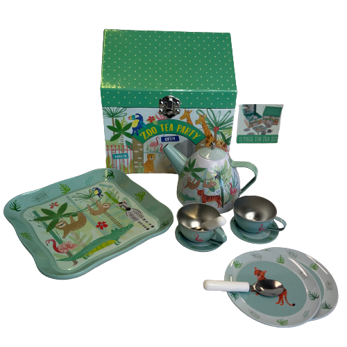 Childrens tin zoo themed tea set.