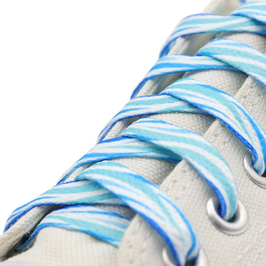 Blue and white shoelaces.